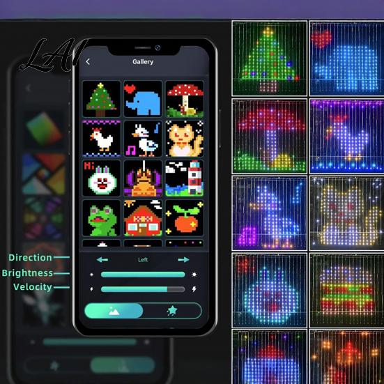 Addressable RGB String Lights Smart Curtain Light APP Control Christmas Light with DIY Animated Display And Music Sync Dynamic Party Decorations 400