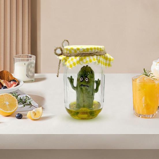 Grumpy Pickle Sculpture In Clear Jar Sad Anxious Pickled Cucumber Figurine Statue Home Office Desktop Decoration Ornament Christmas Gift