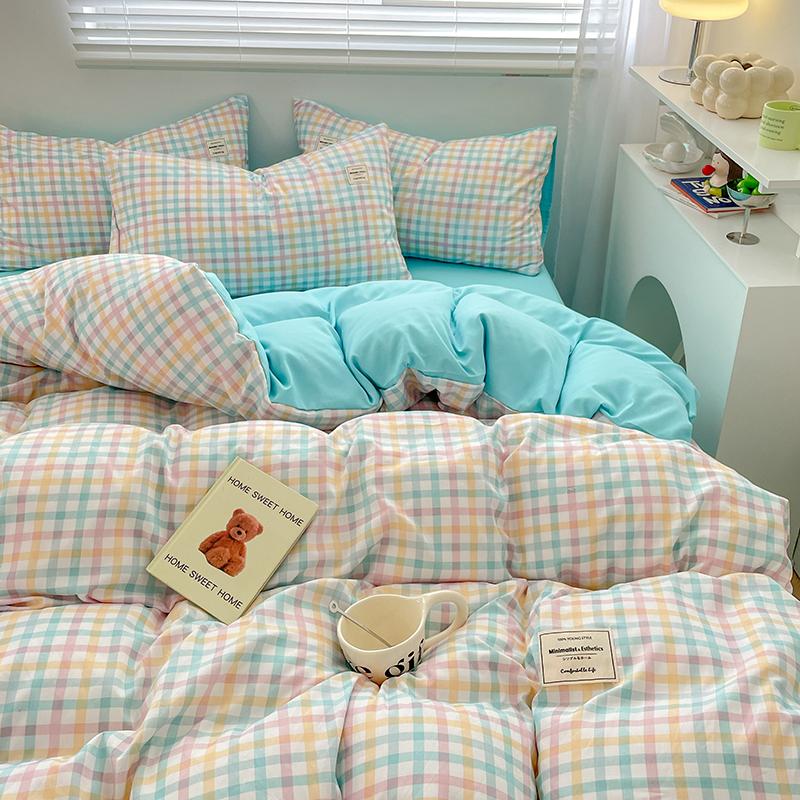 Plaid Style Bedding Set Skin-friendly Quilt Cover Pillowcase Bedsheet Home Bed Linen Sets Single/Full/Queen/King Size Bedclothes