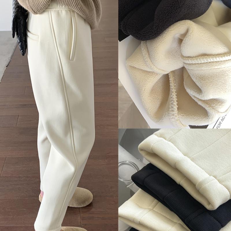 Осенне-зимние толстые однотонные плюшевые повседневные хлопковые женские брюки-капри, свободные узкие брюки с высокой талией, женские модные флисовые теплые шаровары для женщин 25258