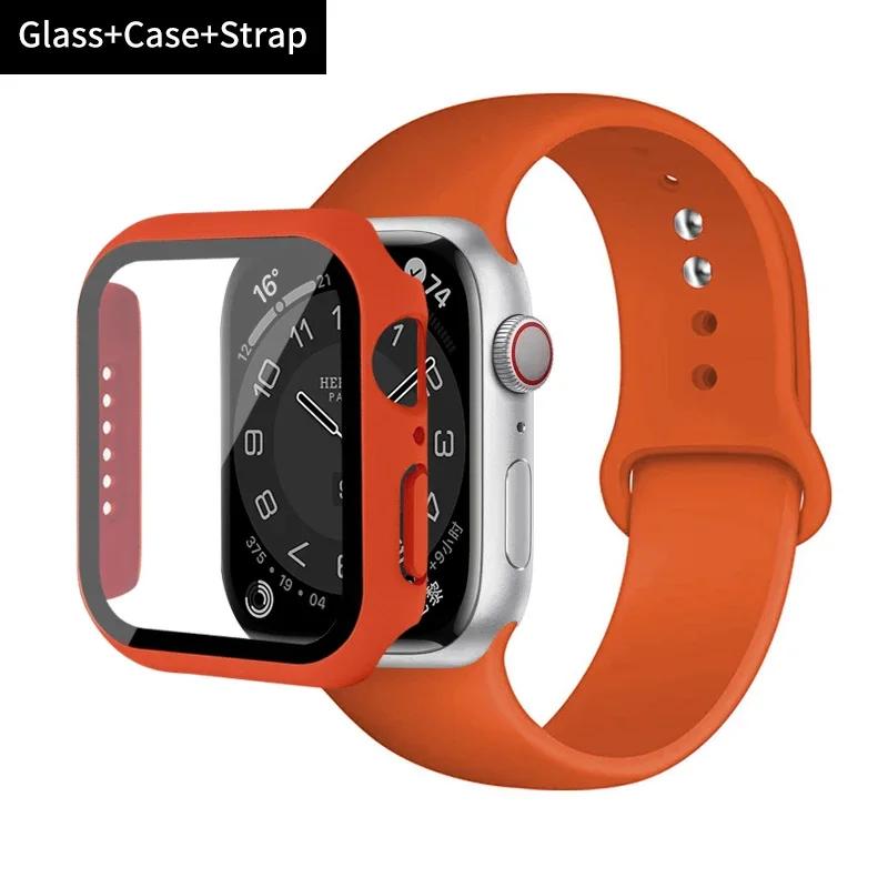 Стекло+корпус+ремешок для Apple Watch band 44 мм 45 мм 42 мм 41 мм 40 мм 38 мм Силиконовый ремешок для часов браслет iWatch series 8 9 7 6 5 4 3 SE