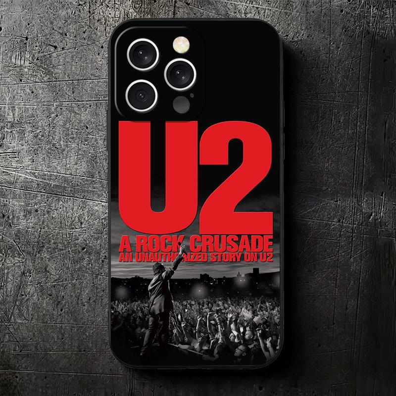 Мягкий чехол для телефона Rock Band U-U2 для iPhone 16 16E 17 Air 15 Pro Max 14 Plus 13 Mini 11 12 7 Черный корпус