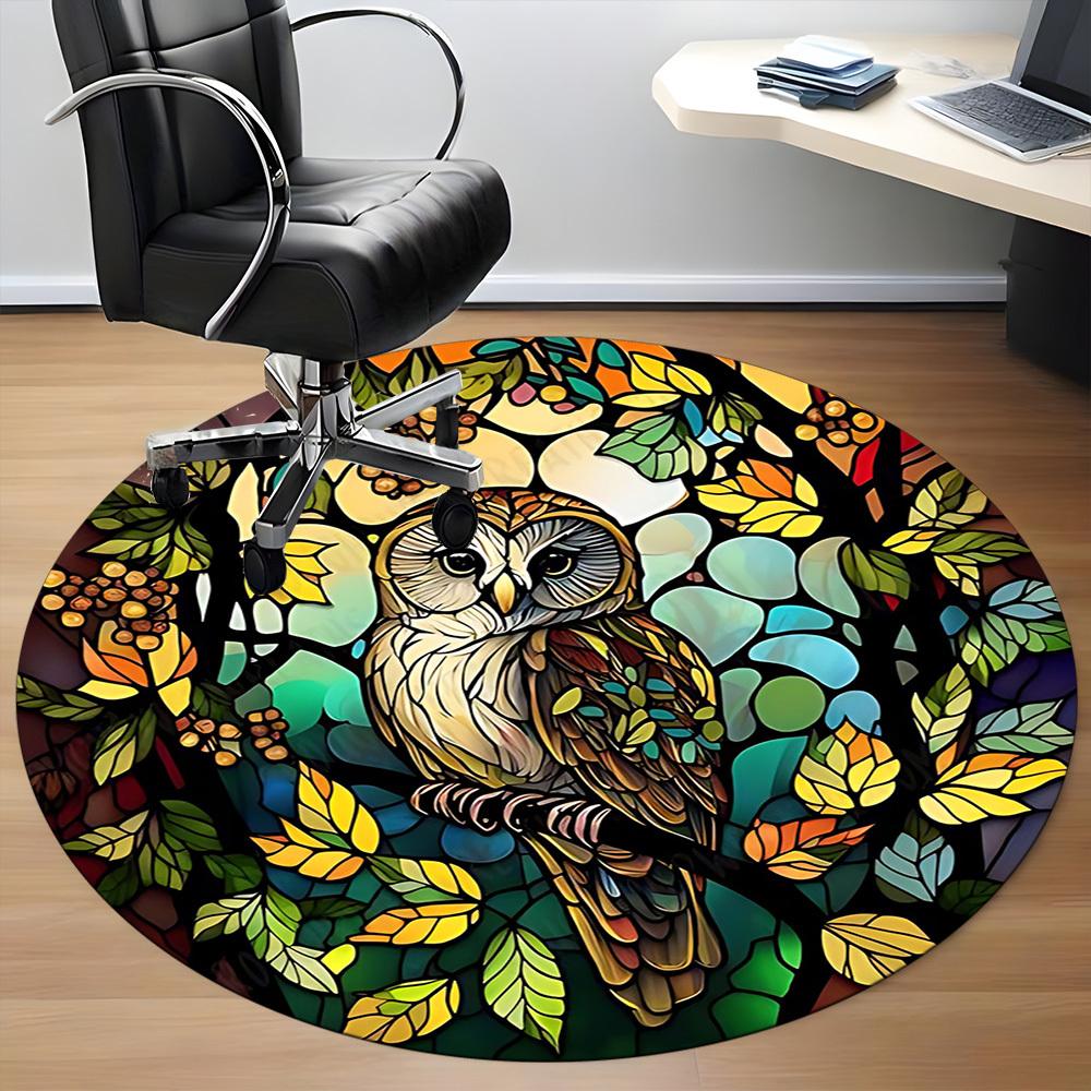 1pc Stained Glass Owl Office Round Area Rug, Under Office Chairs Bedroom Living Room Home Decor, Room Deco