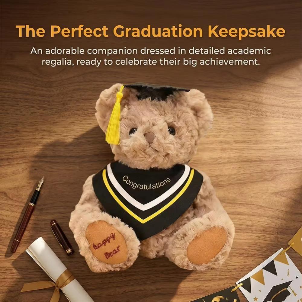 20cm Graduation Plush Toy with Doctoral Cap Cute Sitting Bear Stuffed Animal Kawaii Graduation Season Gift for Friend