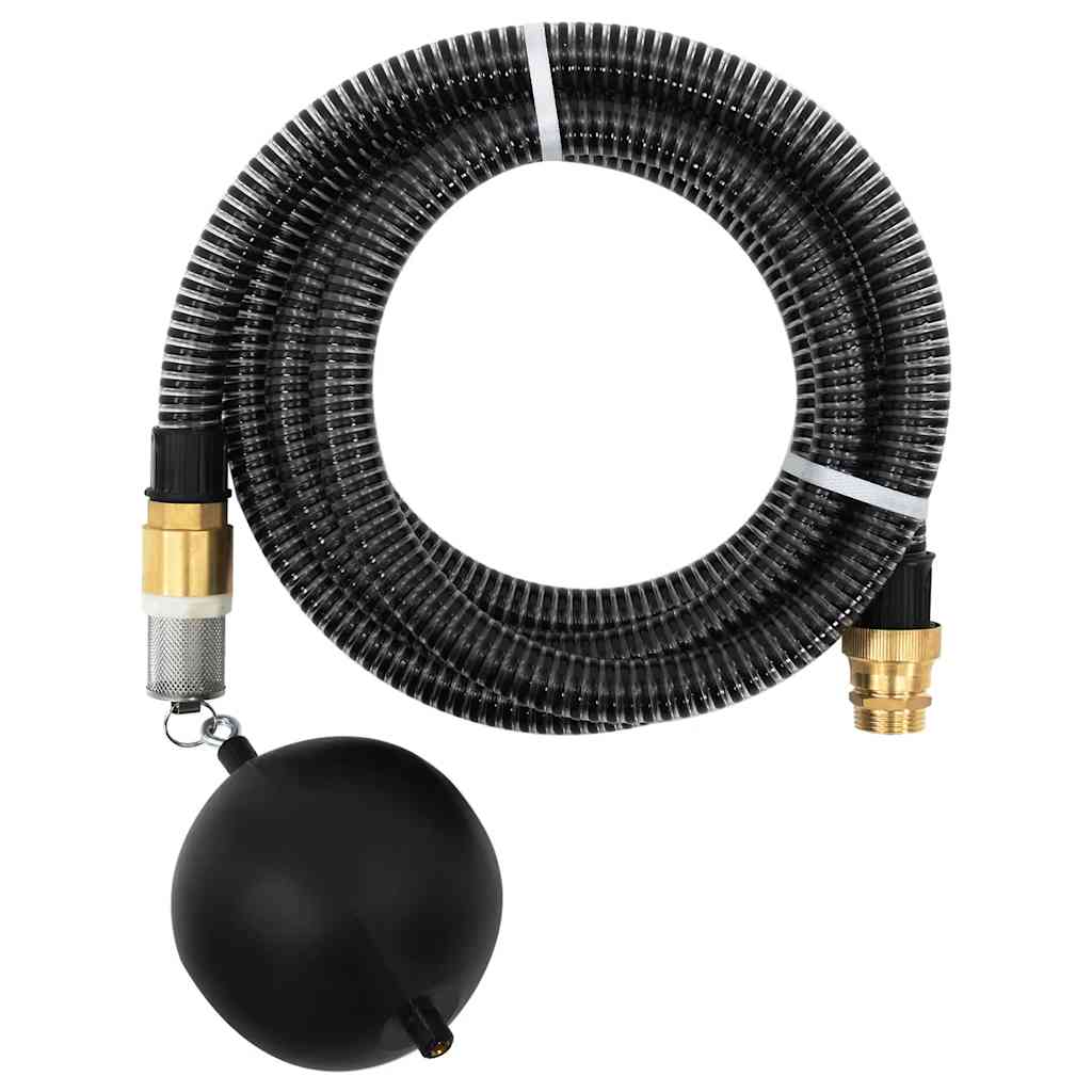 vidaXL Saugschlauch mit Messing-Anschlüssen Schwarz 1,1" 15 m PVC