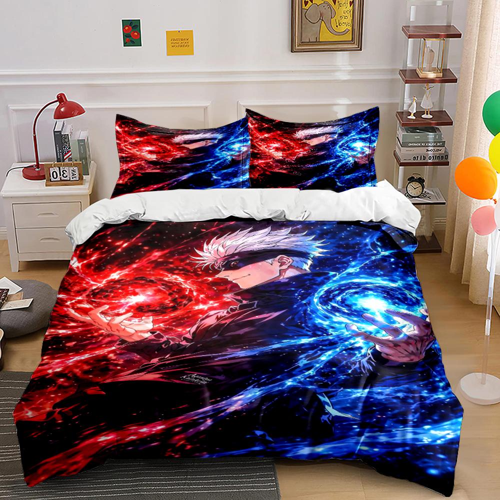 Anime Pattern Red and Blue Energy Bedding Set Bedding set (1 duvet cover, 2 pillowcases, duvet not included)