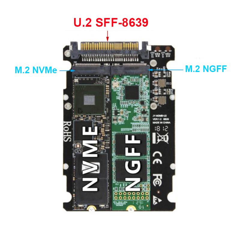OULLX Корпус для внешнего SSD M.2 NVMe NGFF с двойным протоколом к U.2 SFF-8639, высокоскоростной, inline, плата-адаптер