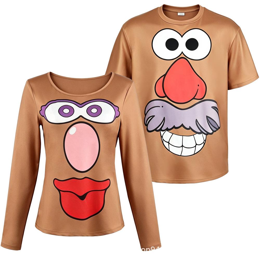 Animated Film Couple's Cosplay Costume T-shirts With Cartoon Face Prints Long-sleeve Short-sleeve Funny Summer Loungewear Tops