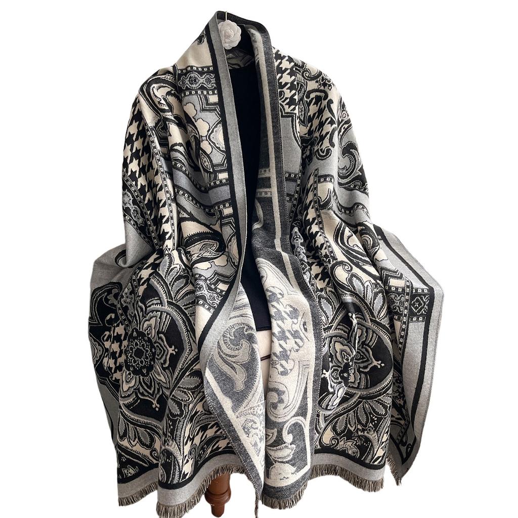 Classic Letter Thousand Bird Grid Imitation Cashmere Scarf Women'S Winter Thickened Double-Sided Air Conditioner Shawl Scarf Women