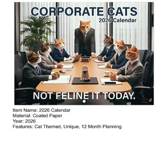 2026 Wall Calendar 12-month Cat Theme Calendar Funny Corporate Cat Wall Hanging Planner for Home Office School