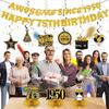 11Pcs 75th Birthday Decorations Kit for Men Women, Black Gold Happy 75th Birthday Banner, Awesome Since 1950 Centerpieces Swirls Party Supplies, 75