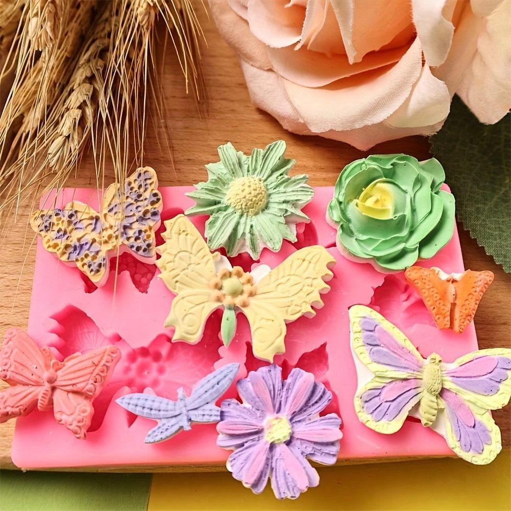 Формы для помадки с цветами - 8 шт. Силиконовые формы для конфет в виде цветов и бабочек для шоколадной помадки, полимерной глины, мыла, проектов по изготовлению и украшению тортов