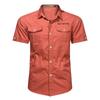 Мужская повседневная хлопковая рубашка в военном стиле 2024 года - стиранная, тонкая, свободная, с коротким рукавом