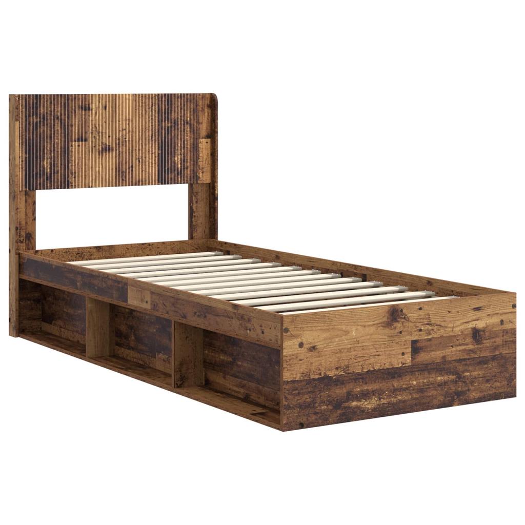 Bed Frame with Storage Space and Headboard Rustic Wood Finish 100 x 200 cm