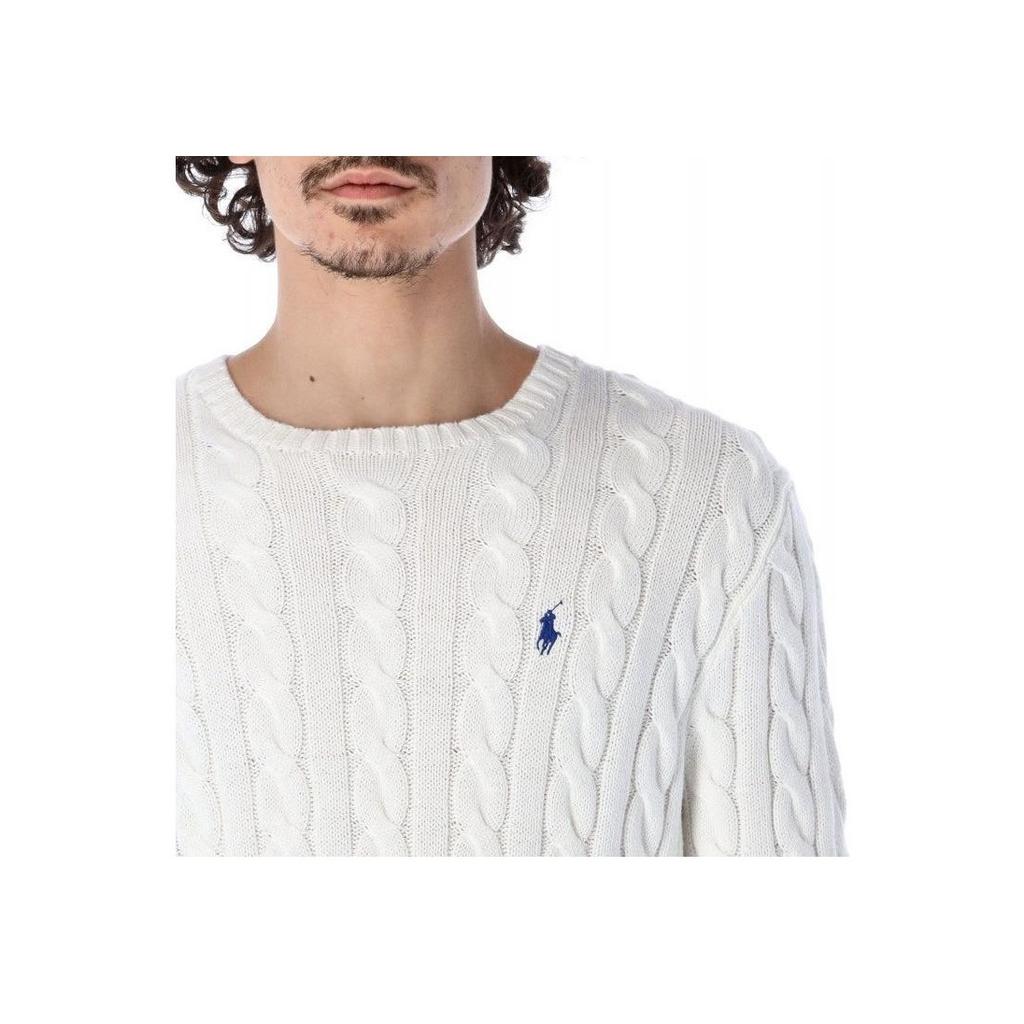 Polo Ralph Lauren SS22 однотонный свитер с круглым вырезом, вязаный косами, мужской свитер, белый 710775885C-033