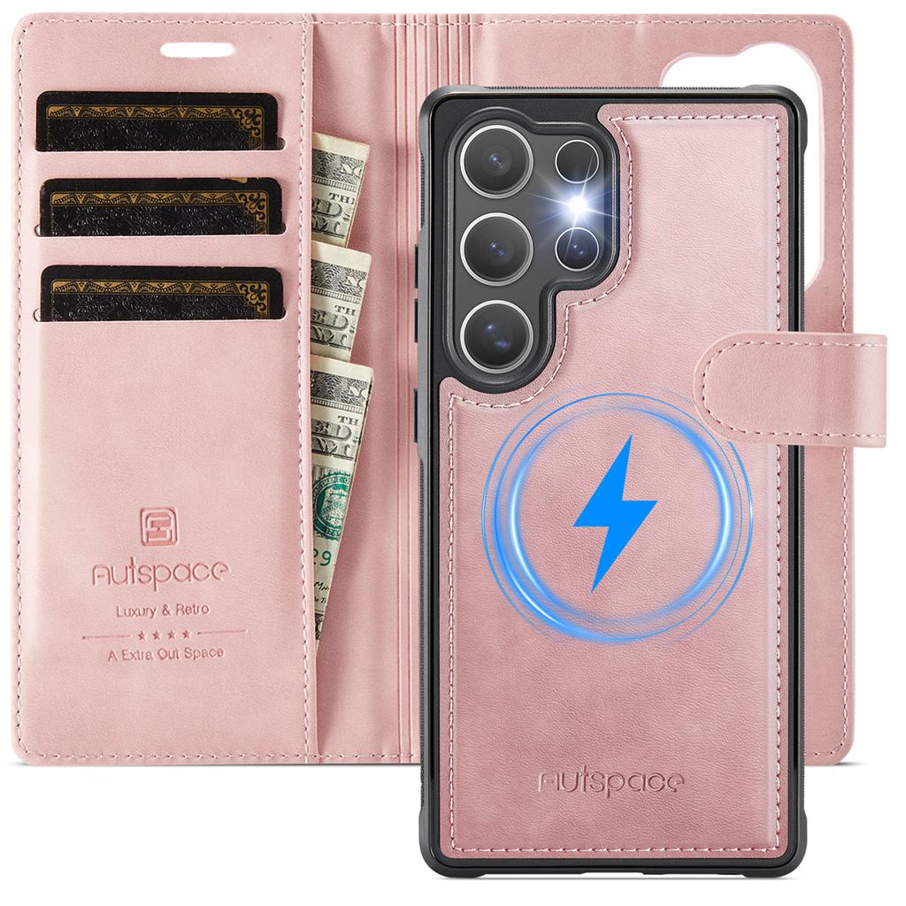 2-in-1 Magnetic Detachable Wallet Case for Samsung Galaxy S25/S25 Plus/S25 Ultra/S25 Edge - PU Leather, Card Slots, Wireless Charging, 360° Protection