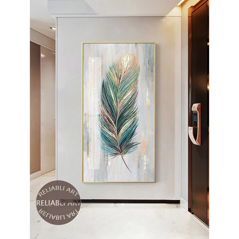 Abstract Golden Feathers Oil Painting Printed On Canvas Posters and Prints for Living Room Porch Home Decoration Cuadros