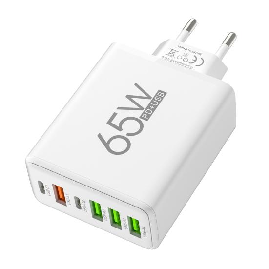 65 Вт 6 портов USB C PD Быстрое зарядное устройство-адаптер для iPhone Quick Charge 3.0 Защита от перезарядки Настенный адаптер Компактный Надежный адаптер питания