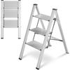 3 Step Ladder, Aluminum Step Ladder 3 Step Folding with Anti-Slip Pedal,330LBS Capacity Folding Step Ladder, for Kitchen, Office