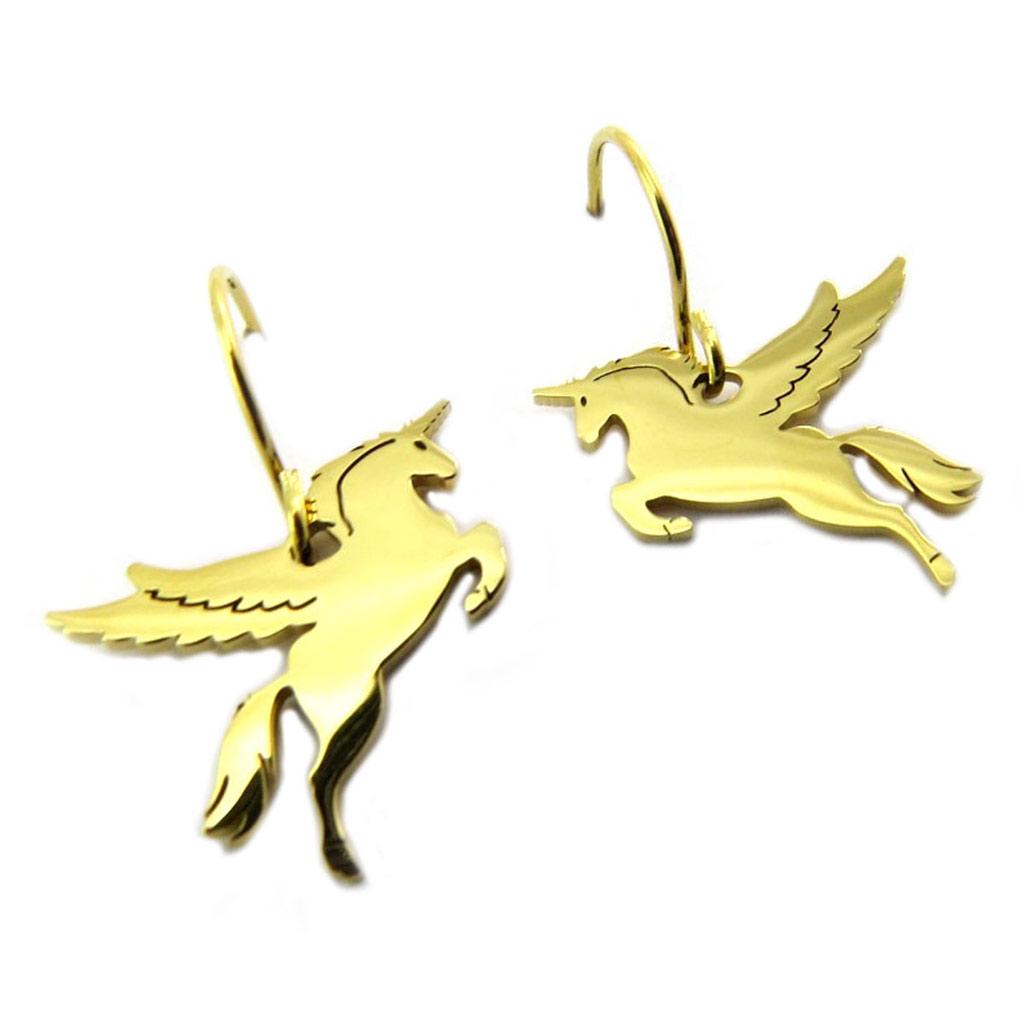 Les Trésors De Lily [P7790] - Золотистые дизайнерские серьги из стали «Licorne My Unicorn» - 25x15 мм