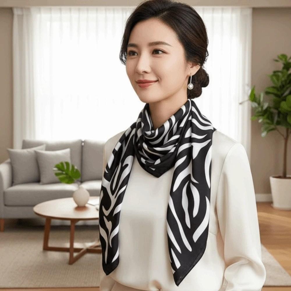 Patterned Shawl 90 CM Square Scarf Breathable Printed Silk Scarf Stripes Square Headscarf Vacation