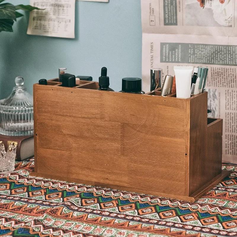 Многофункциональный органайзер для стола для канцелярских товаров и косметики с выдвижными отделениями и подставкой для ручек