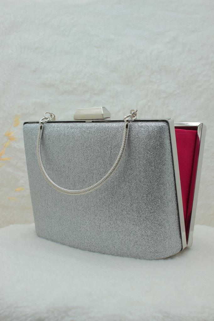 Women's Stylish and Useful Evening Dress Bag Evening Dress Bag Clutch Portfolio Strap Shoulder and Hand Bag Fabric Silver 2023