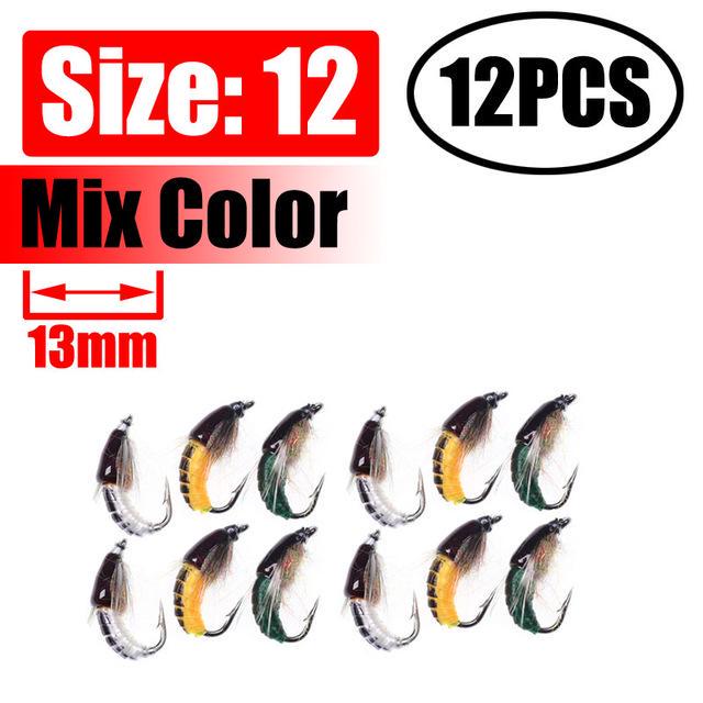 Wifreo 12PCS Fly Fishing Nymph Scud Worm Fly Realistic Aritificial Insect Bait Lures with Hook Size 8 10 12