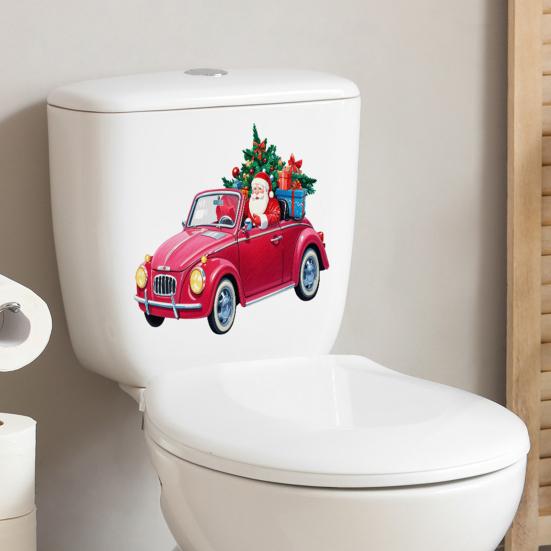 Merry Christmas Toilet Sticker Waterproof Self-adhesive PVC Living Room Bathroom Wall Santa Car Reindeer Stocking Toilet Seat Lid Decoration Decal