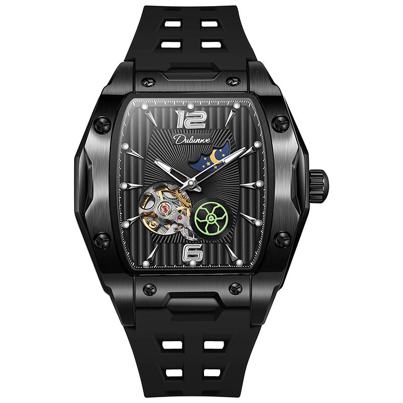 New Design Automatic Mechanical Watch For Man Skeleton Luminous Hands Moon Phase Waterproof Rubber Top Brand Reloj Hombre