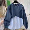 Women Casual Round Neck Long Sleeve Stripe Patchwork Blouse