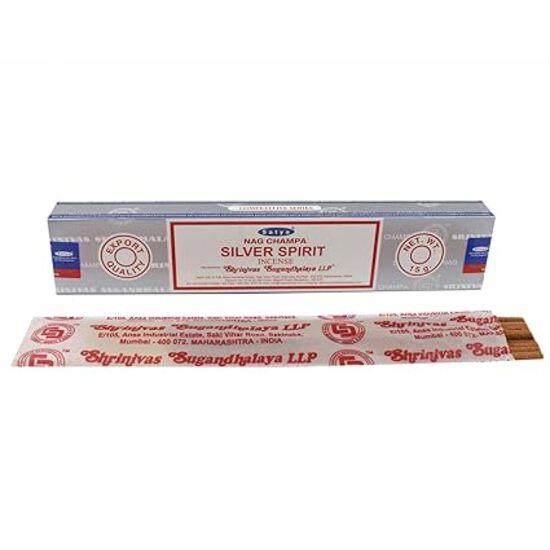 Satya Благовония Nag Champa Silver Spirit Агарбатти 180 грамм коробка | 12 упаковок по 15 грамм каждая в коробке | Экспортное качество