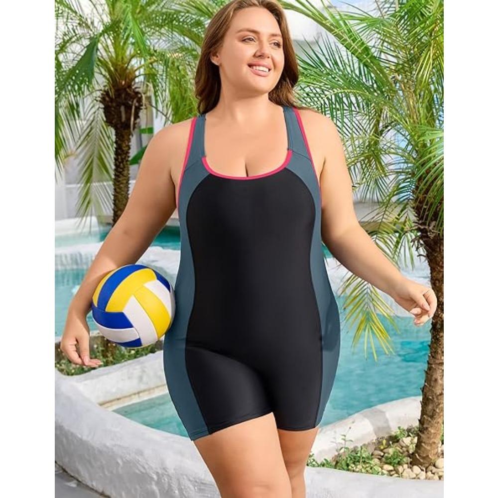 Charmleaks Plus Size Swimsuit для женщин, спортивный цельный купальный костюм Boyleg