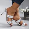 Luxury Gold Silver High Heels Slippers Women 2024 Summer Slip On Thin Heeled Sandals Woman Plus Size Square Toe Party Shoes