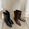 2025 New Autumn and Winter Retro Square Head Wide Tube Knight Boots Women's Versatile Black Thin Legs Thick Heel Medium Tube Boots Thin Boots
