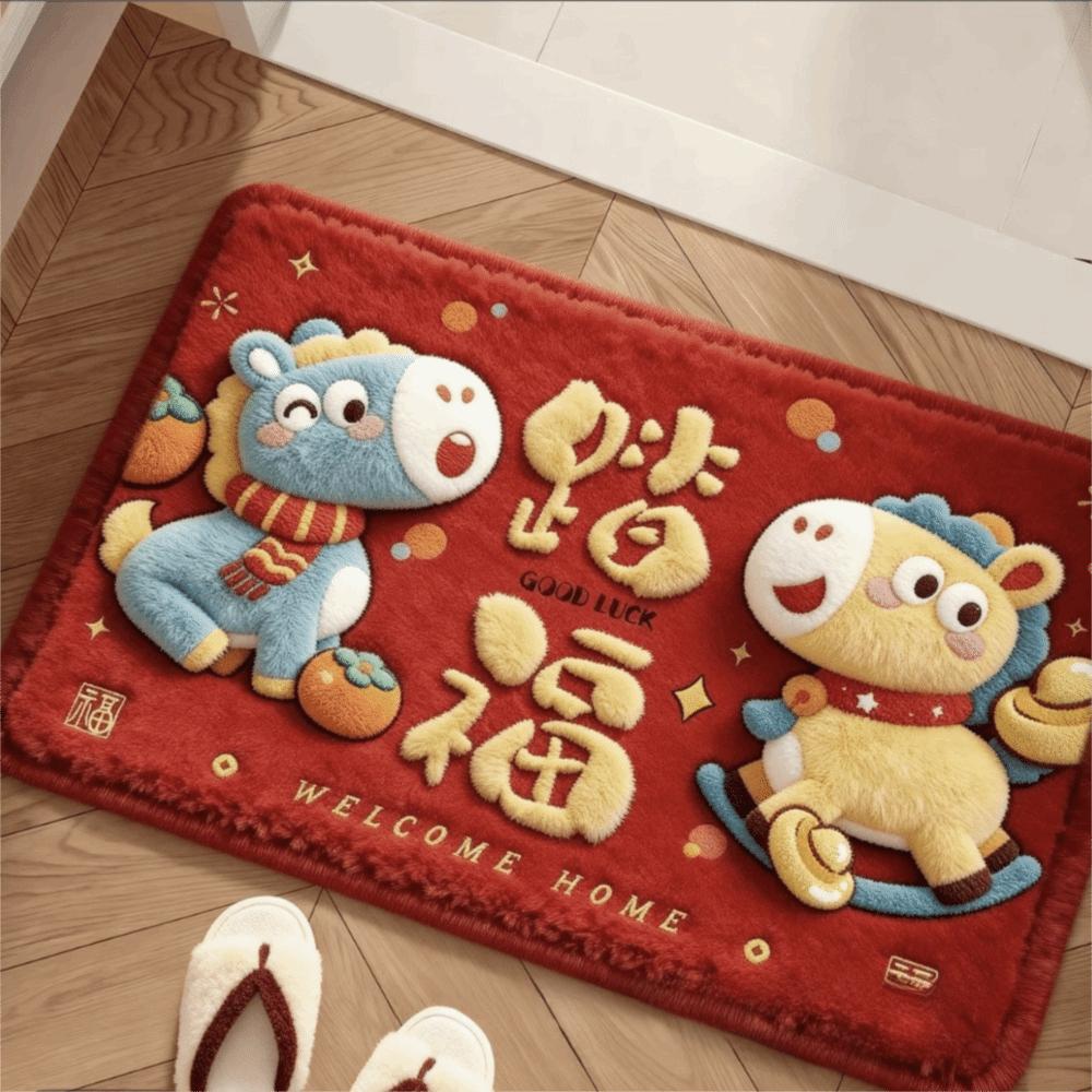 40*60cm Year of The Horse Floor Mat Cartoon Design Quick-Dry Material Pony New Year Door Mat Non-Slip Entryway Doormat