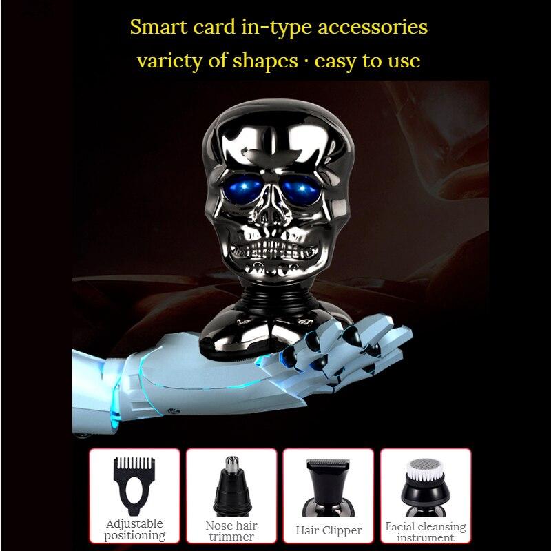 4 в 1 набор для ухода за волосами, электрическая бритва для головы, носа, ушей, мужская машина Tras, 5 вращающихся лезвий, пять бритвенных головок, тример Bart Skullshaver