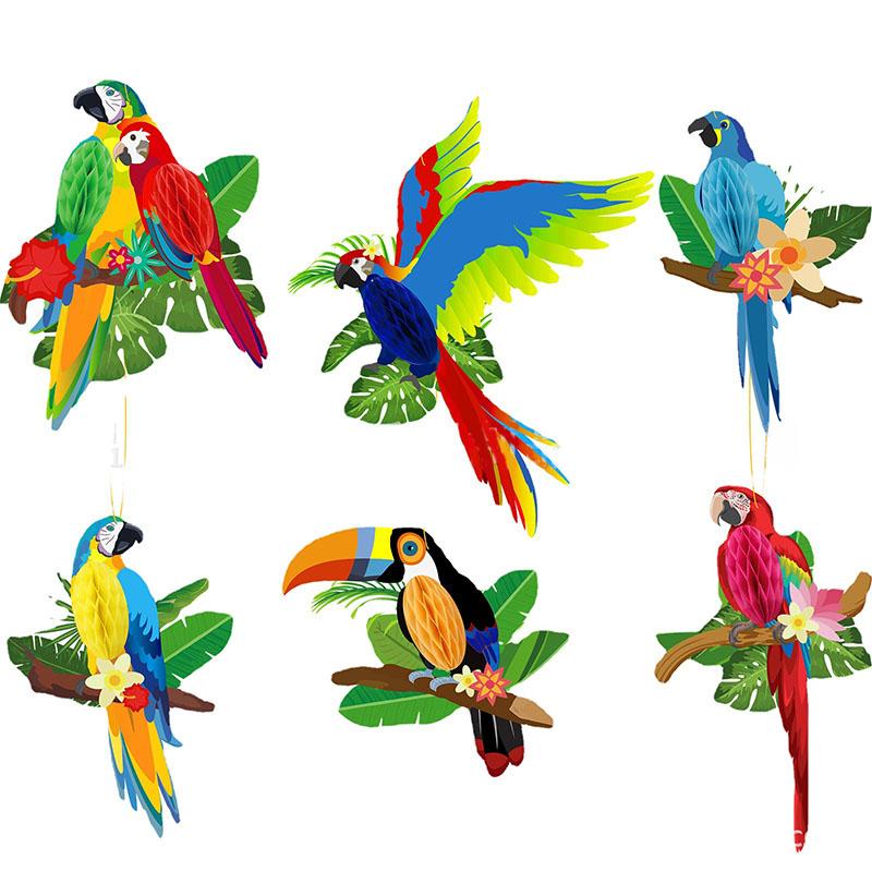 6 шт., попугай, сотовый шар, украшение для гавайской вечеринки, цветные подвески с птицами, дети, счастливое лето, тропический алоха, декор для гавайской вечеринки