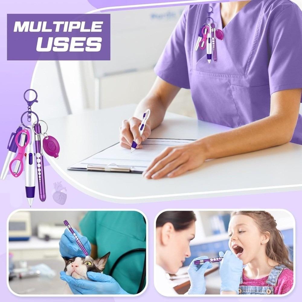 Badge Clip Retractable Ball Pen Set 6-in-1 Multifunction Permanent Marker
