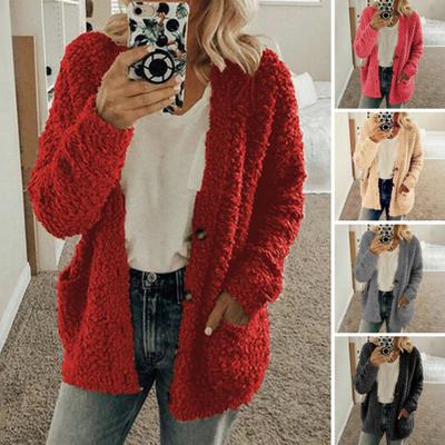 Женское плюшевое пальто с длинными рукавами, однобортная куртка с карманами, однотонное утолщенное теплое плюшевое пальто для повседневной носки на осень-зиму