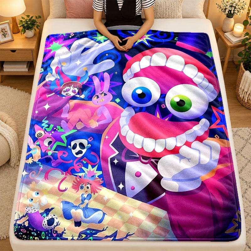 Flannel BlanketThe Amazing Digital Circus Warm Soft Throw Blanket for Indoor Sofa Bed Living Room Use