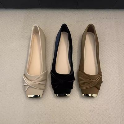 Meitajia Весна и Осень 2025 Новый Дизайн Квадратный Носок Плоская Подошва Низкий Каблук Одинарные Туфли Женские Юбочные Темпераментные Плоские Туфли