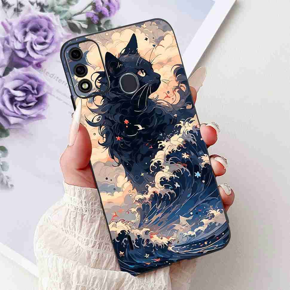 For Itel A48 6.1" Case Fashion Painting Soft Silicone TPU Black Cover For ITEL A48 itel a48 Popular Design Flowers Phone Cases
