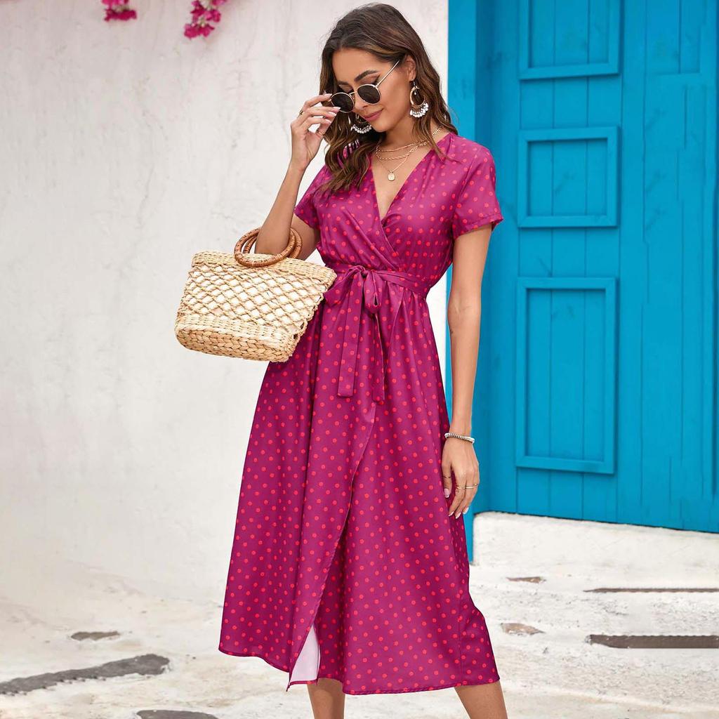 Женское летнее платье с короткими рукавами и высокой талией в этническом стиле на шнуровке