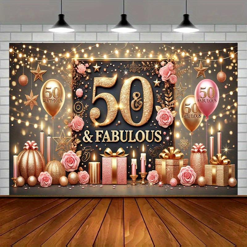 A polyester 50th birthday party banner - elegant and luxurious background decorated with gold and pink polyester fabric