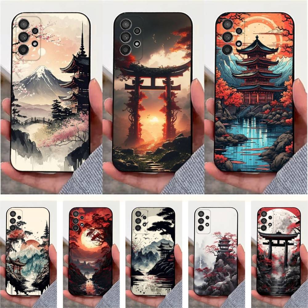 Art Style Japanese Phone Case For Samsung S22,S21,S20,S10,S9,S25,S24,S23,Ultra,FE,Plus,Lite,Soft Silicone Black