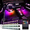 SUPER CAR Car LED Strip Light Kit with Sound Activation and Wireless DC Ambient Neon Light Kit EJ's 4-Piece 48-LED Remote, 12V, Multicolor, Music,