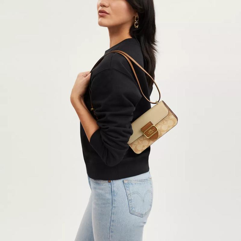 COACH Morgan 20 Logo Print Coated Canvas Shoulder Crossbody Bag Small Women's Light Khaki