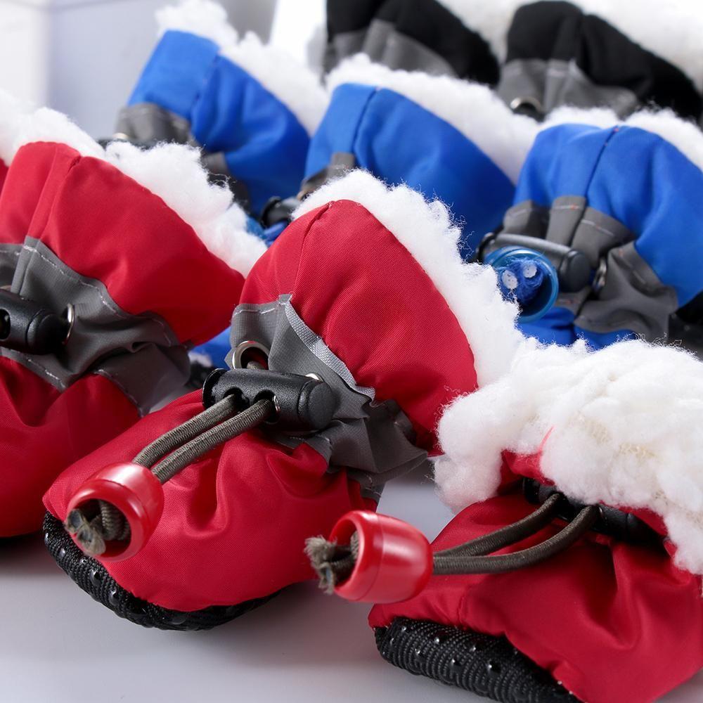 4pcs With Velvet Thick Puppy Socks Anti-slip Footwear Pet Shoes Rain Snow Boots Warm Dog Shoes