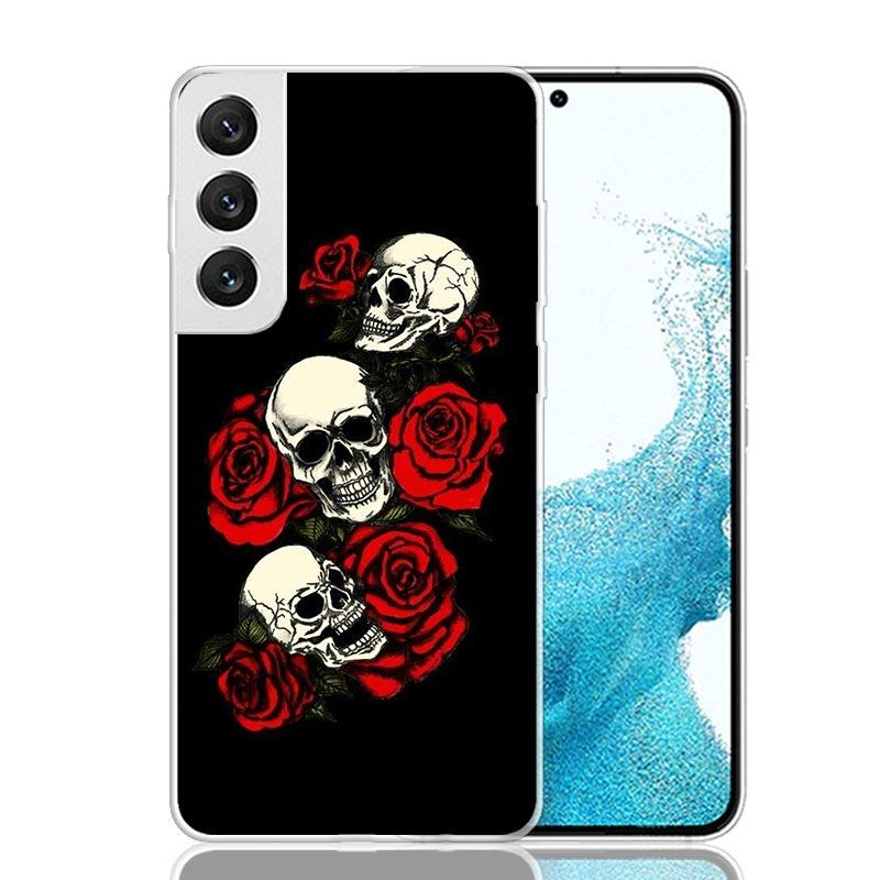 Human Skeleton Red Rose Phone Case For Samsung Galaxy S25 S24 S23 S22 S21 FE S20 Ultra S10 Plus Art Customized Coque Capa S24 S2